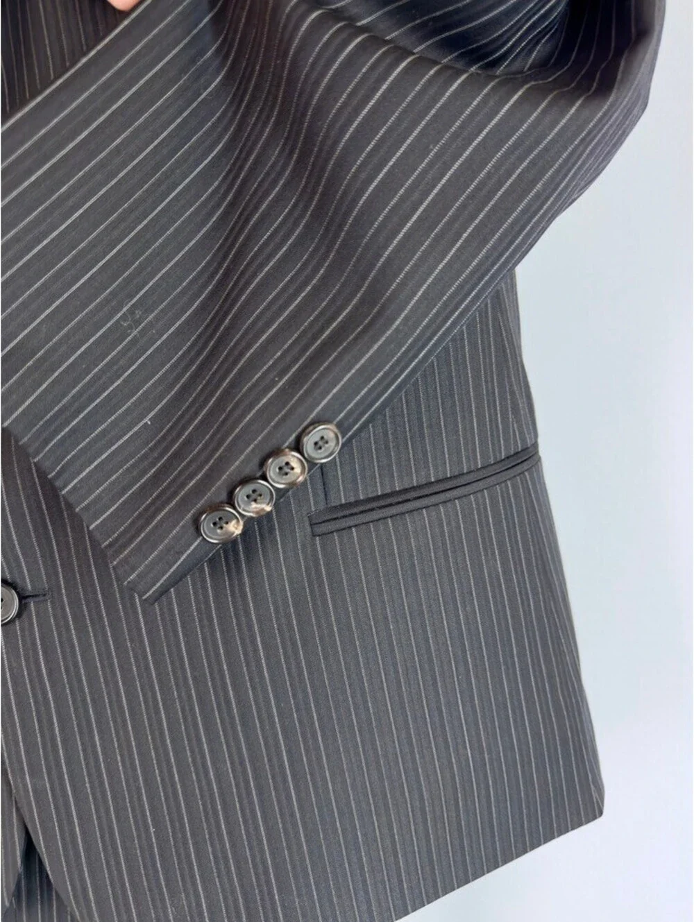 Hugo Boss Einstein Sigma USA 44S Charcoal Pinstripe 3 Button Wool Suit 2Pc 36x30